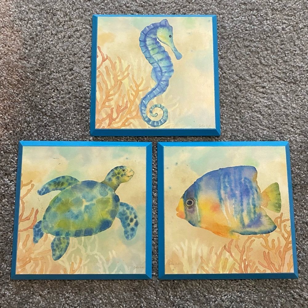 Under The Sea Fish by Cynthia Coulter 3 PC Wooden Plaque